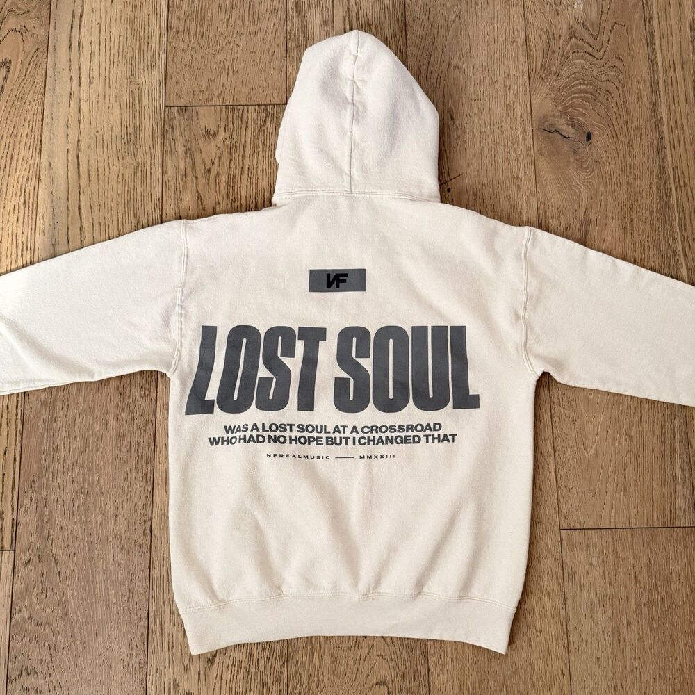 NF Lost Soul Tour Hoodie Cream Graphic Pullover Sweatshirt Mens M